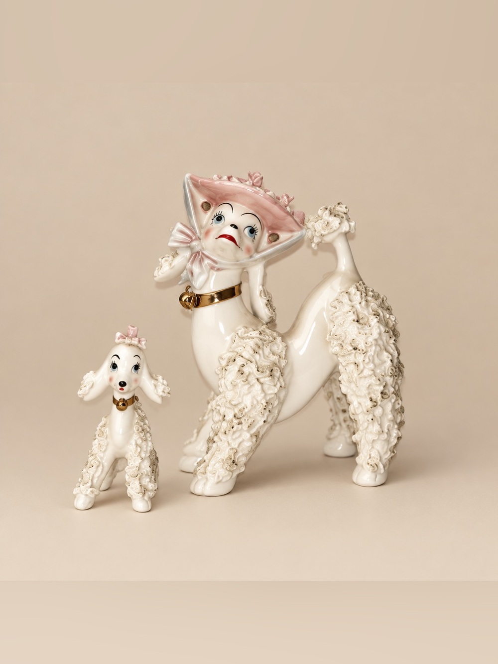 1950’s Spaghetti Trim Poodle With Pup No leash Porcelain